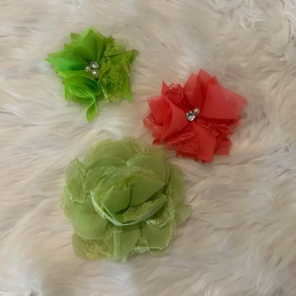 Bundle (3) of Chiffon & Lace Flowers   5B8080    Handmade NWT Boutique